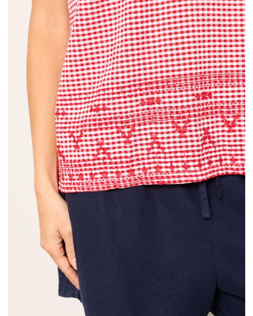 FatFace Pink Etta Gingham Embroidered Cami