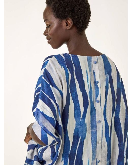 Roman Blue Abstract Buttoned Top