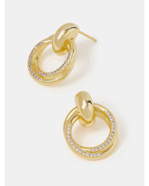 Accessorize Metallic 14Ct Plated Diamanté Doorknocker Drop Earrings