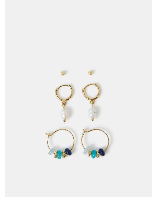 Accessorize White 14Ct Stud And Pearl Effect Hoop Earrings 3 Pack