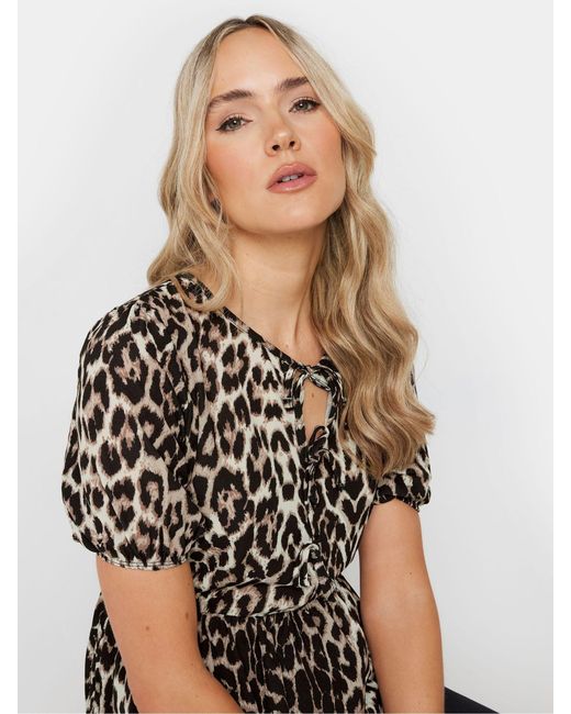 Long Tall Sally Multicolor Gerüschtes Oberteil Mit Animal-Print Und Bindeband Vorneeu 42 Tall (Uk 14 T)