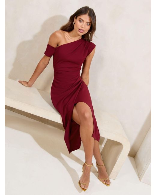open lace back dress SOFIA ONE SHOULDER RUFFLE MIDI DRESS (BLACK) | Love Cherish