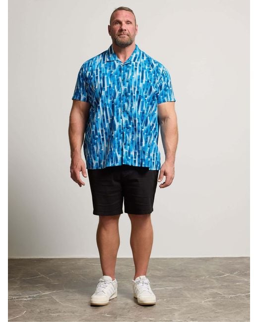 BadRhino Big & Tall Blue Peached Short Sleeve Cuban Collar 100% Cotton Shirt for men