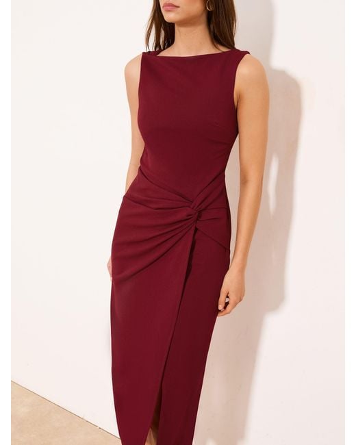lipsy red bodycon dress Side Knot Detail Twist Shoulder Midi in cross back Invisible zipper