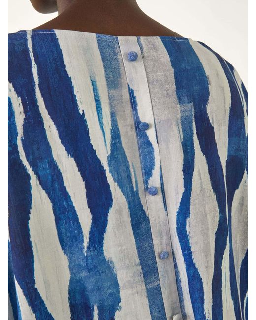 Roman Blue Abstract Buttoned Top