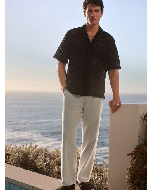 Next Black Short Sleeve Crochet Shirt With Cuban Collar for men