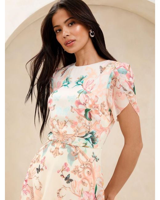Lipsy Green Ombre Floral Print Tulip Sleeve Fit And Flare Midi Dress