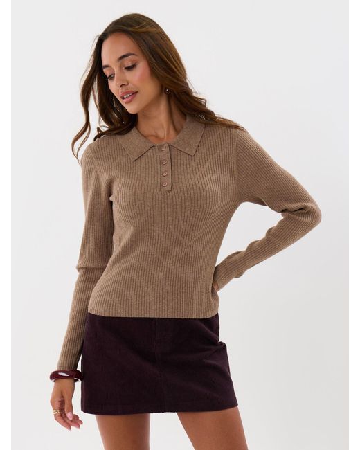 Threadbare Brown Ribbed Polo Neck Jumper