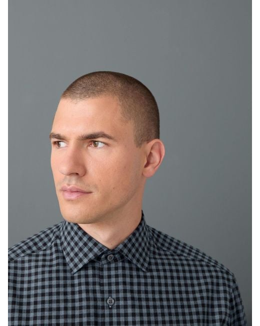 Next Blue Regular Fit Check Soft Touch 100% Cotton Smart Long Sleeve Shirt for men