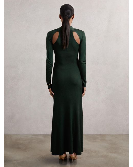 Reiss Green Vivienne Petite Cut-Out Knitted Maxi Dress