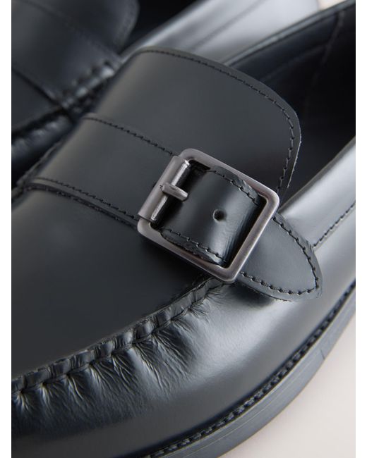 Next Black Leather Buckle Loafers for men