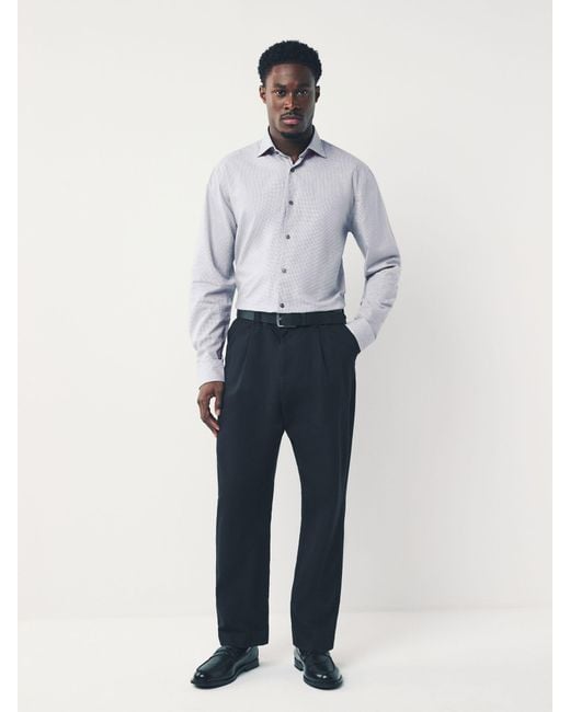 Next White Regular Fit Check Soft Touch 100% Cotton Smart Long Sleeve Shirt for men