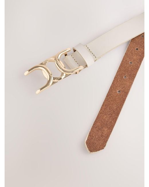 Next Natural Bone Regular Statement Buckle Leather Belt