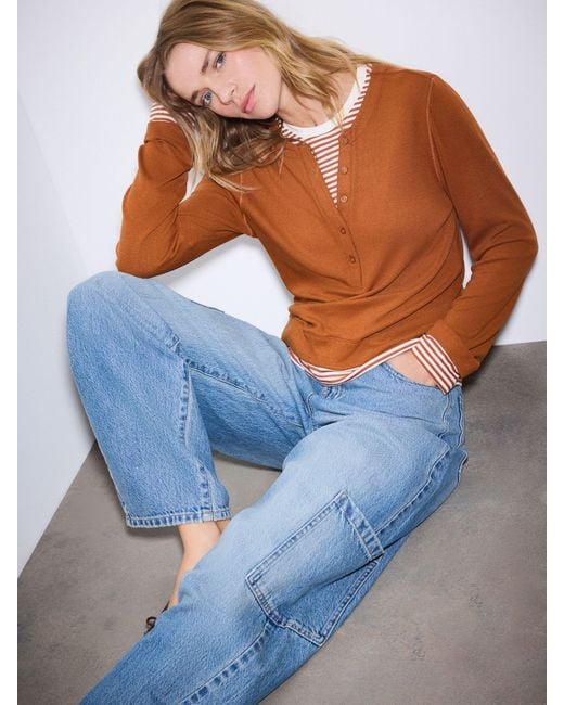 Next Brown Tan Button Down Long Sleeve Layer Henley