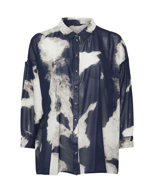 Evans Blue Smudge Print Dip Back Blouse