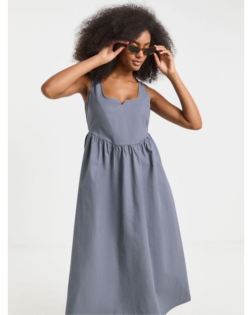 Simply Be Blue 100% Cotton Cargo Notch Neck Apron Midi Dress