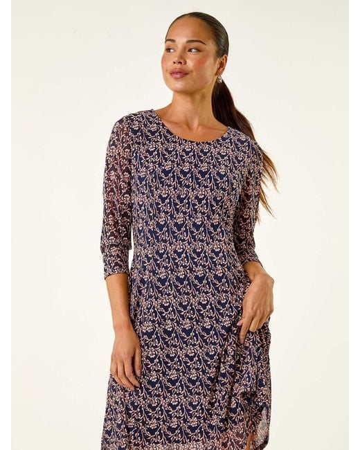 Roman Purple Petite Ditsy Floral Print Stretch Dress