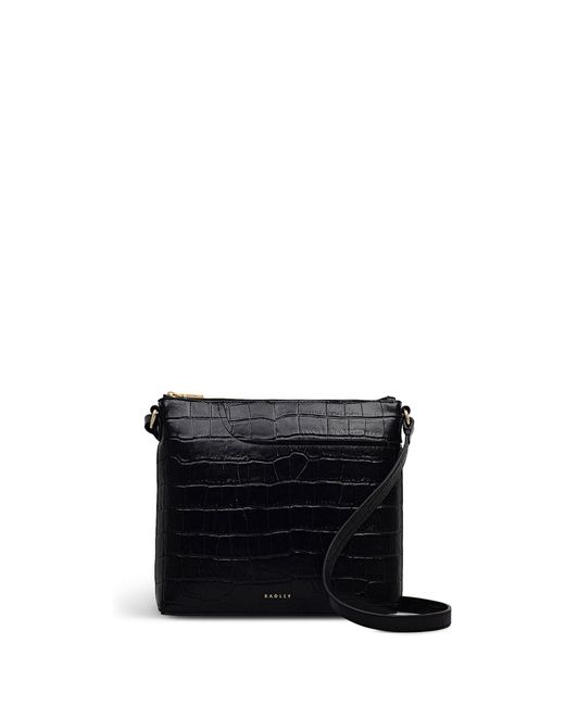 Radley Black Pockets Faux Croc Small Cross-Body Bag