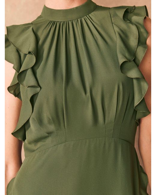 Mint Velvet Women's Green High Neck Ruffle Maxi Dress - coffeafoods.com