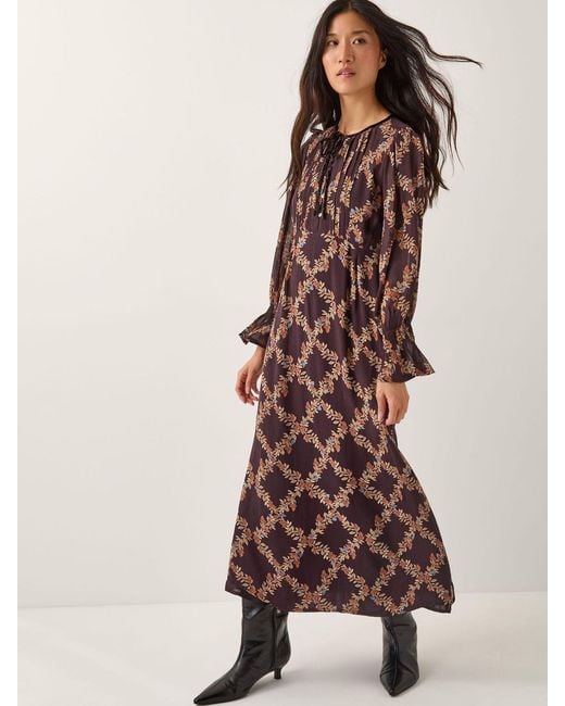 Monsoon Brown Cheryl Diamond Floral Print Midi Dress