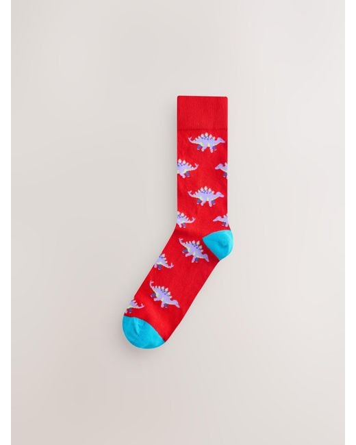 Next White Bright/ Dinosaur Pattern Socks 8 Pack for men