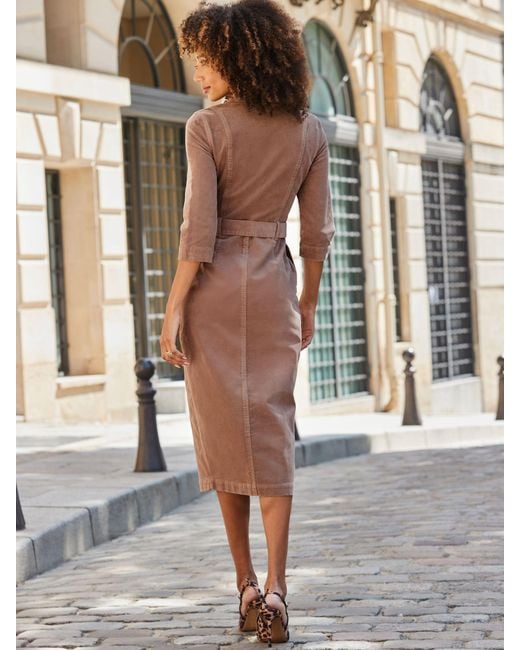 Sosandar Gray Belted Corduroy Midi Dress