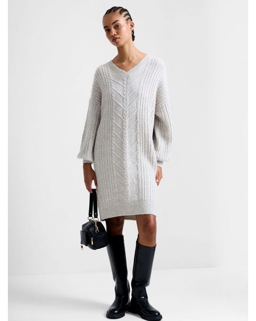 French Connection White Marine Cable Knit Jumper Dress