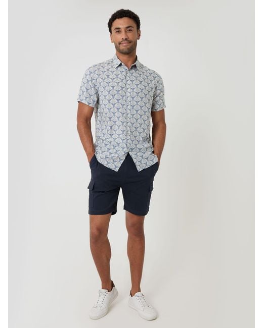 Threadbare Gray Linear Leaf Print Short Sleeve Shirt for men