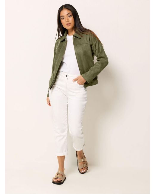 M Com Green Petite Suede Bomber Jacket