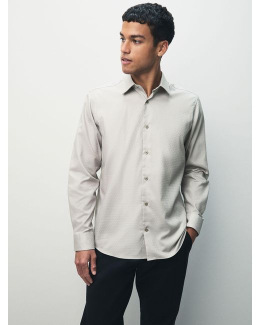 Next White Regular Fit Geometric Print Long Sleeve Smart Shirt for men