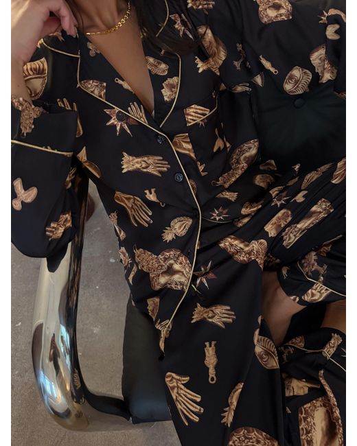 Never Fully Dressed Metallic Charm Satin Button Through Pyjamas