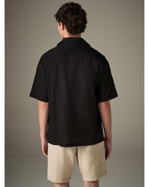 Next Black 100% Cotton Textured Broderie Short Sleeve Shirt for men