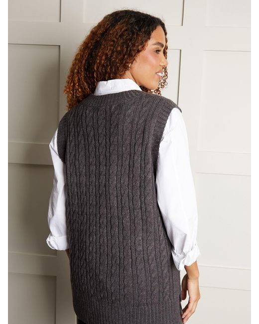 Threadbare Gray Zopfstrickweste Mit V-Ausschnitt