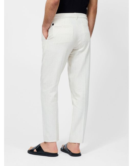 French Connection White Cotton Blend Herringbone Straight Leg Trousers for men