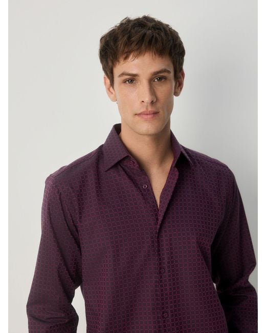 Next Purple Regular Fit Geometric Print Long Sleeve Smart Shirt for men