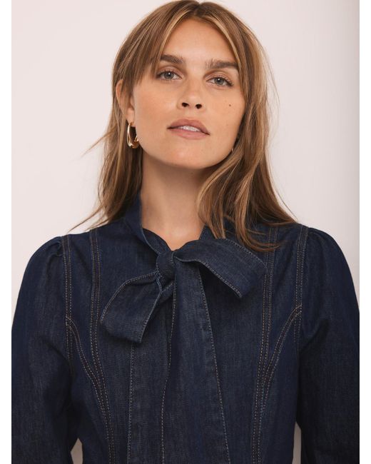 Mint Velvet Blue Denim Pussy Bow Mini Dress