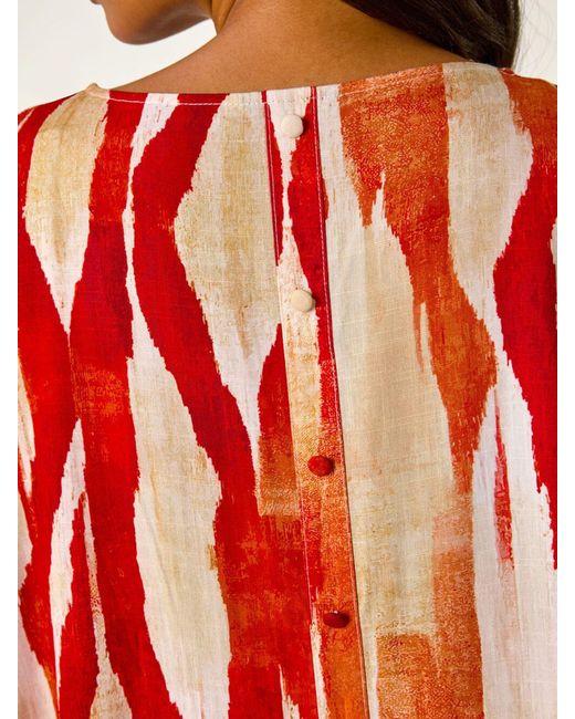 Roman Red Abstract Buttoned Top