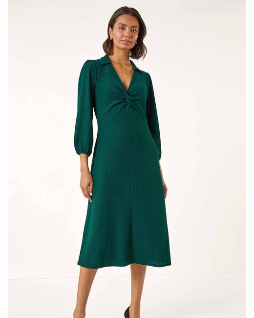 green twist front dress Kiwi Green Twist-Front Pleated Prom Dress with Slit