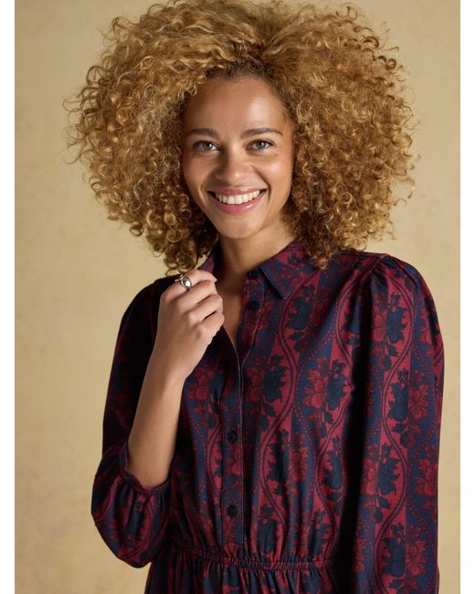 Joules Purple Hazel Jersey Midi Long Sleeve Shirt Dress With Collar