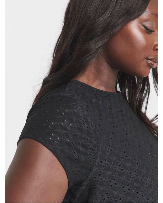 Simply Be Black 100% Cotton Broderie Cap Sleeve Peplum Top