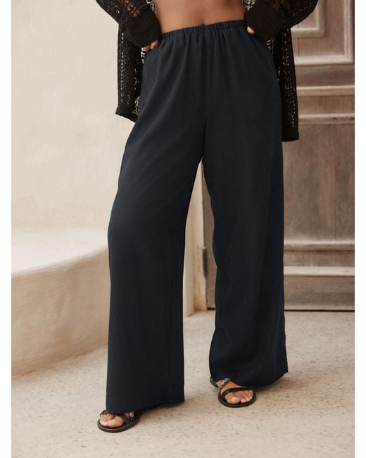 Next Black Wide-Leg-Hose Mit Leineneu 46 Lang (Uk 18 L)
