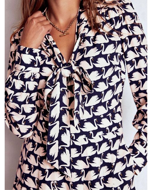 Boden White Tie Neck Short Dress