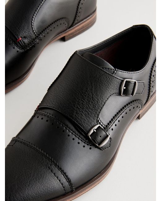 Next Black Double Monk Toe Cap Shoes for men