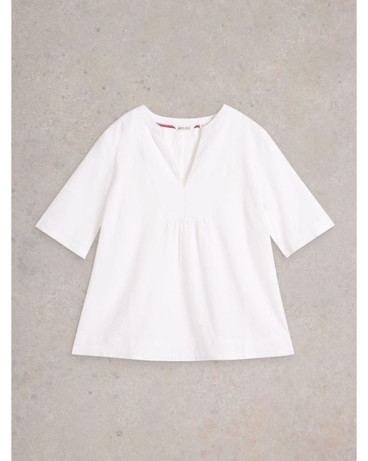 White Stuff White Ash Linen Blend Top