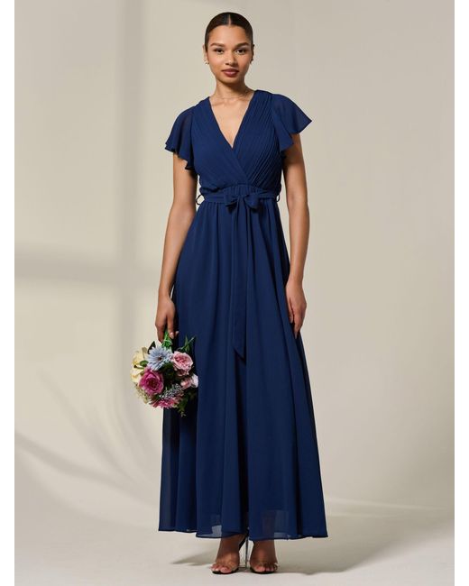 sachin and babi light blue dress Modest Flutter Sleeve Chiffon Dress  Mother of the Bride Midi Gown