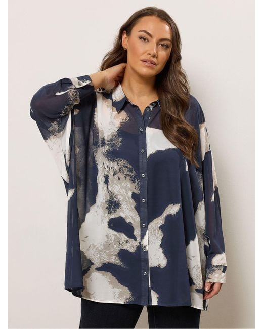 Evans Blue Smudge Print Dip Back Blouse