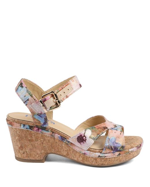 Pavers Pink Patterned Cork Wedge Platform Sandals