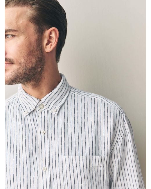 Next White Signature 100% Linen Stripe Long Sleeve Shirt for men