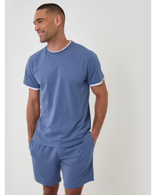 Threadbare Blue Cotton Mock Layer Short Pyjamas Set for men