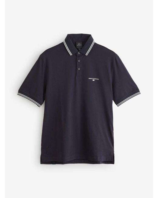 ARMANI EXCHANGE Blue Regular Fit Tipped Detail Polo Shirt for men
